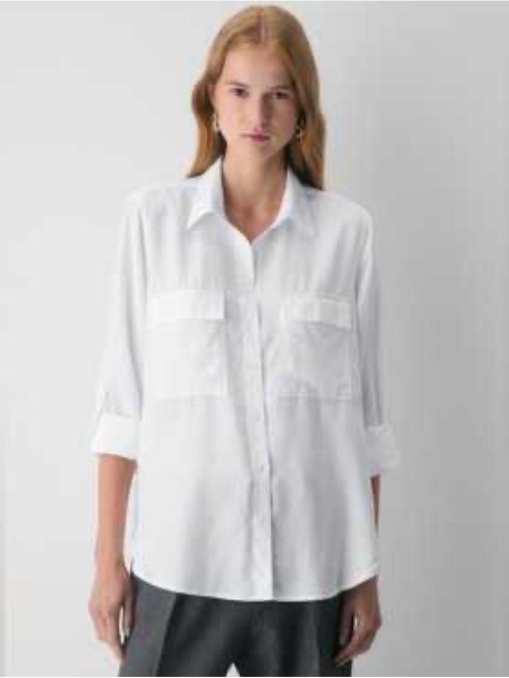 Aritzia Babaton Classic White Button-Down Shirt with Patch Pockets Preppy Small
